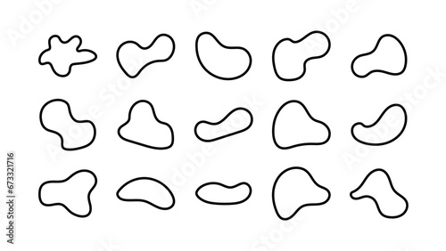 Outline blob shapes, fluid or liquid round abstract elements. Black simple blotch water forms. Vector illustration.