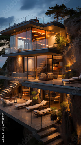 Exterior of luxury villa on cliff