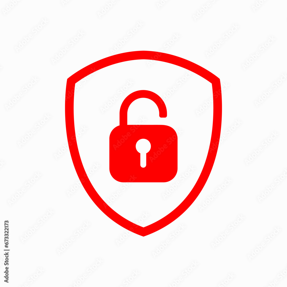 Lock or unlock padlock symbol with shield. Sign unlock on a white background. Vector illustration. Lock or unlock padlock symbol with shield. Sign unlock on a white background. Vector illustration.