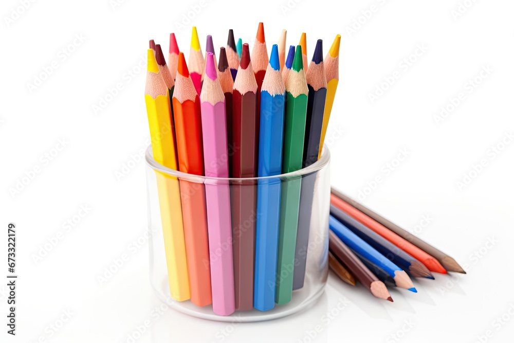 Colored pencils organized in a case on a white backdrop