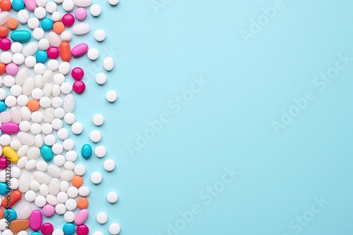 Color background with pill frame flat lay and text space