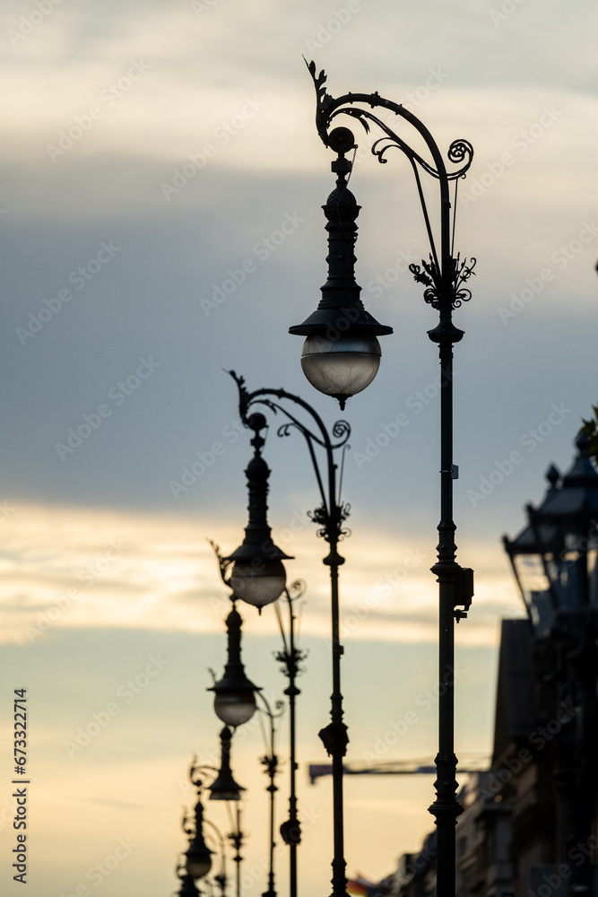 Berlin, Germany, lanterns on the street Unter den Linden