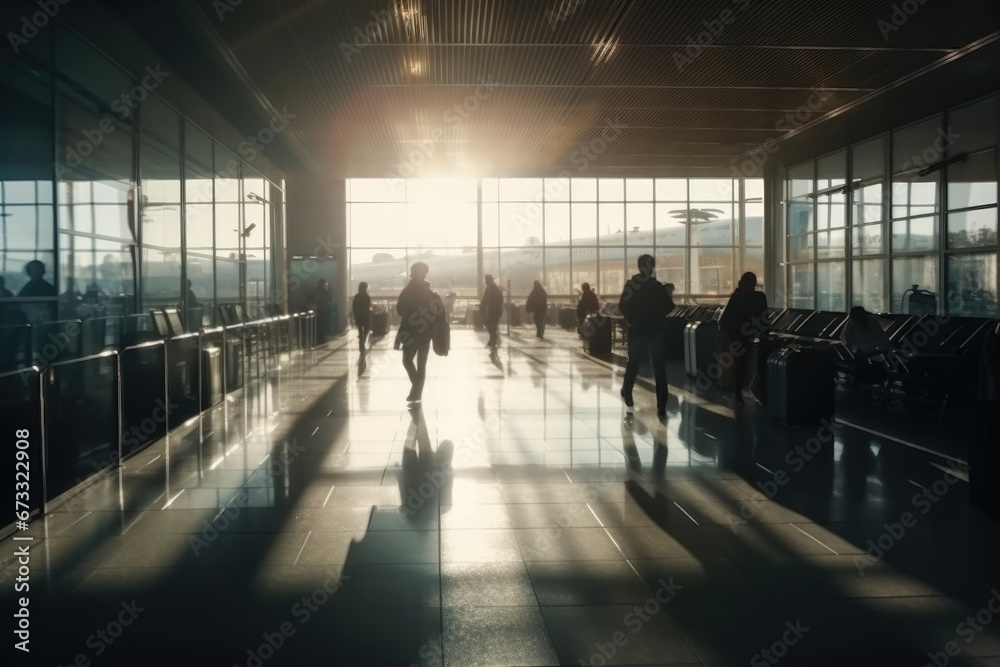 Early passengers navigate through airport or train terminal
