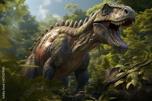 large carnivorous dinosaur in natural setting. Generative AI © Edward