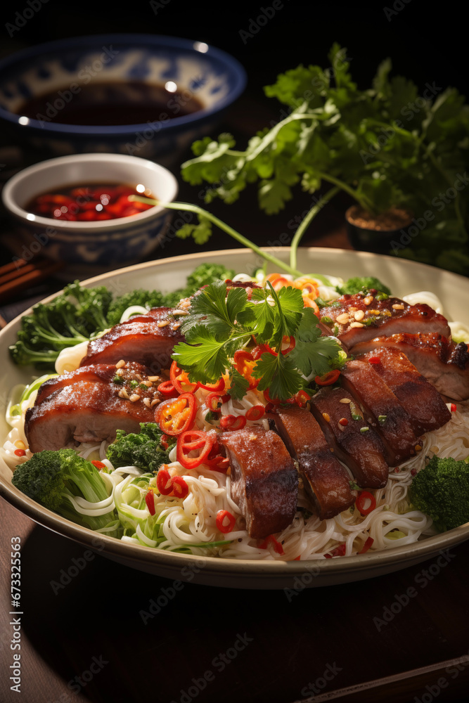 Delicious Chinese food, barbecued pork noodles