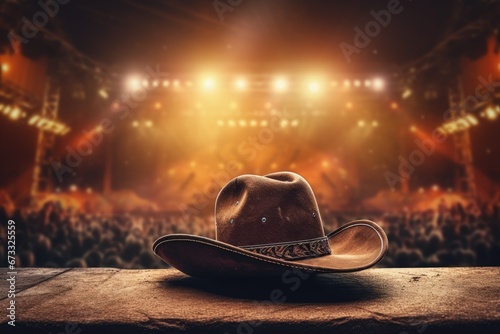 Canvas Print Live concert or rodeo with country music festival vibes featuring cowboy attire