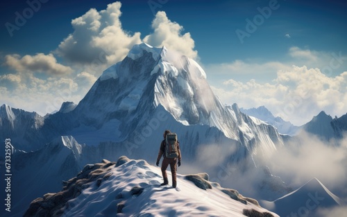 Tourist man hiker on top of...