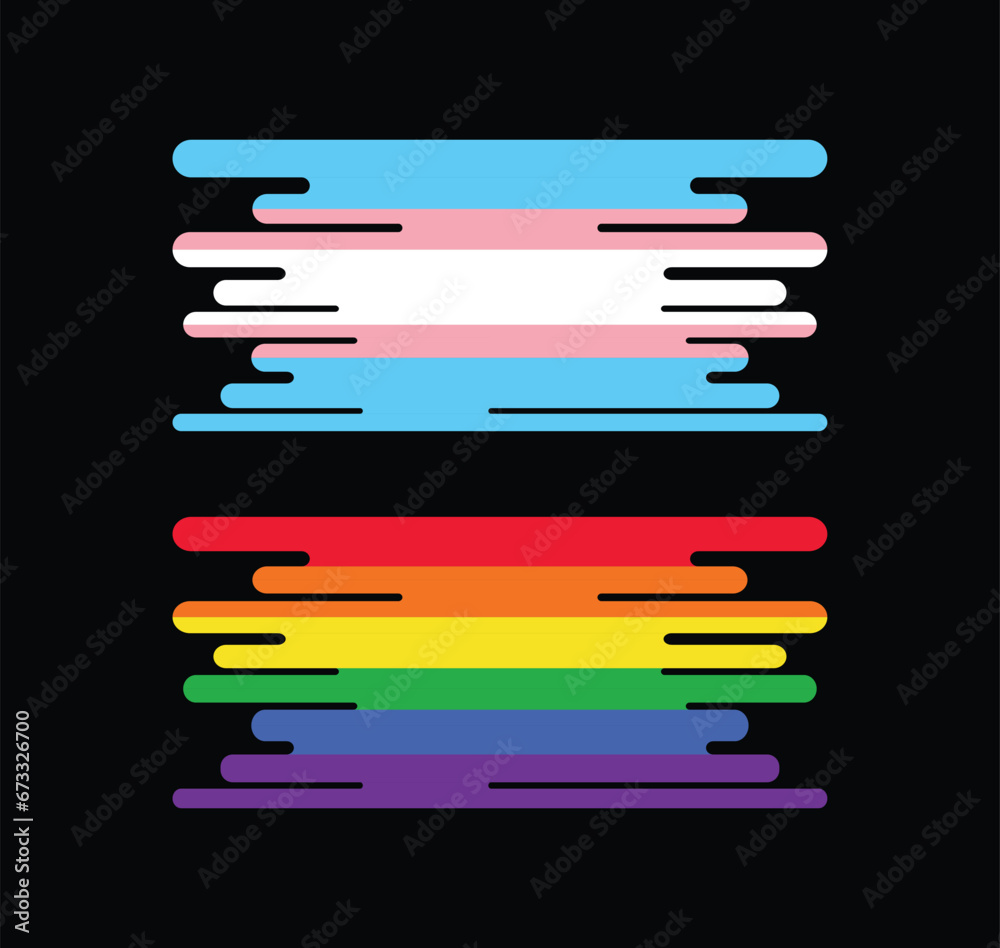 Transgender and Pride Rainbow Flags in Chinese cloud shape. Set of colorful abstract wave vectors. Transgender and Pride Rainbow Flags in Chinese cloud shape. Set of colorful abstract wave vectors.