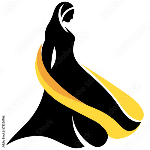 Minimalistic Black and Yellow Silhouette of a Woman Vector Logo