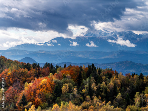Fototapeta Naklejka Na Ścianę i Meble -  Tatry Wysokie widok z Góry Koziarz Beskid Śądecki