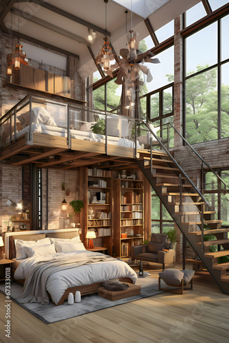 loft with bed on the mezzanine photo