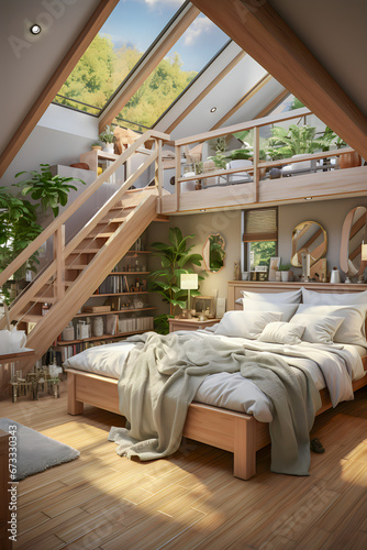 loft with bed on the mezzanine photo