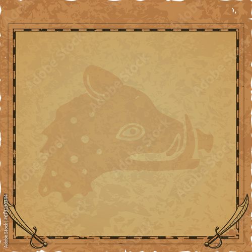 Square Parchment with Map Frame and Boar Head