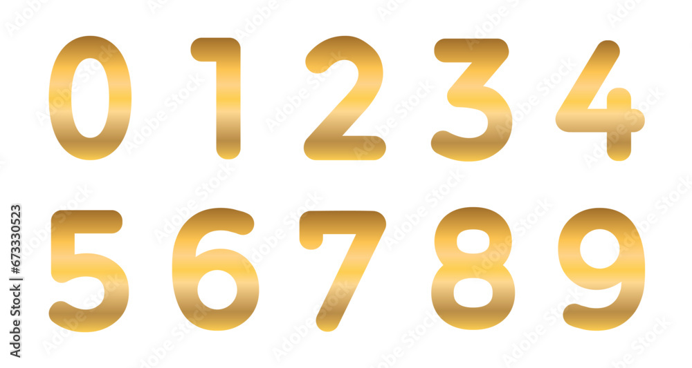 Golden number font set, modern gold numbers button - stock vector - obrazy, fototapety, plakaty 
