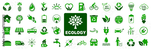 Fotografia Set ecology icons, carbon neutral, net zero, eco planet green signs, nature eco