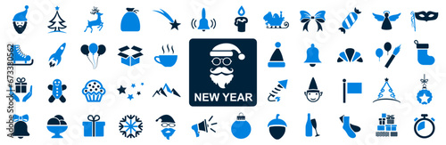 New Year icons set №1, Christmas holidays icon big set in flat style collection – stock vector