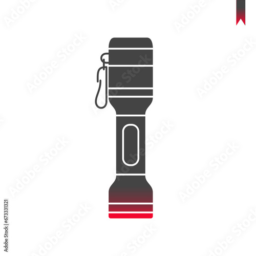 Illuminated flashlight, flashlight quality vector icon with carabiner, логотип серого фонарика разобранного по слоям