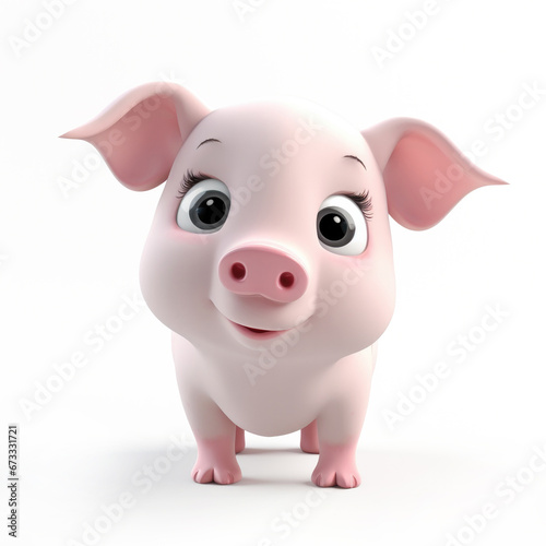 Cute Cartoon Pig Isolated On a White Background 