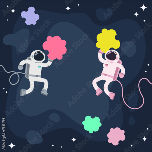 Business Concepts In Space. Flat Spacemans.