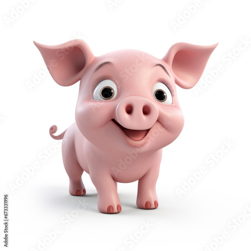 Cute Cartoon Pig Isolated On a White Background 