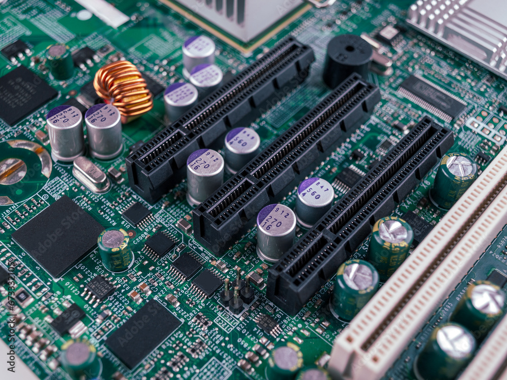 psi express port connector on the motherboard, high-speed data bus in a ...