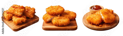 chicken nuggets on wooden board  photo
