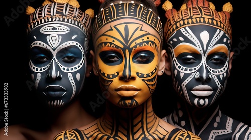 Indian tribal girls with painted faces.