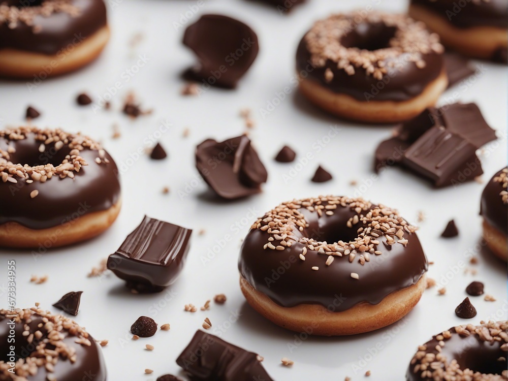 close-up of delicious looking chocolate donut with a decorative blurry light background
close-up of delicious looking chocolate donut with a decorative blurry light background