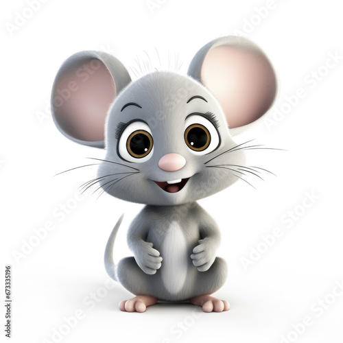 Cute Cartoon Grey Mouse Isolated On a White Background 