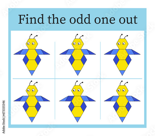 Task for development of attention and logic. Cartoon bee.