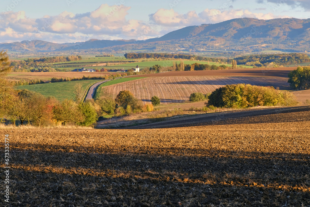 Golden hour in the autumn landscape in the Czech Republic