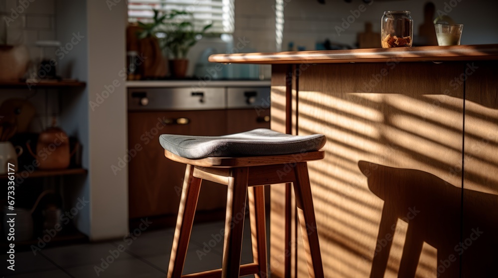 Close up modern bar stool and kitchen island 