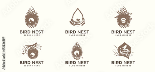 vector natural bird's nest logo, natural root and leaf bird's nest logo