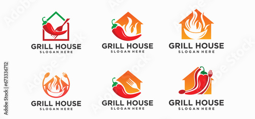 collection of barbecue restaurant logos, Hot Girl Logo, spicy food vector