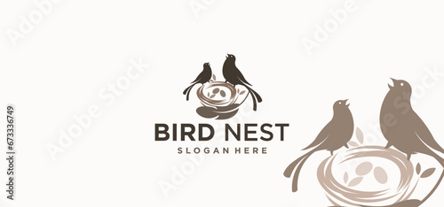 vector natural bird's nest logo, natural root and leaf bird's nest logo