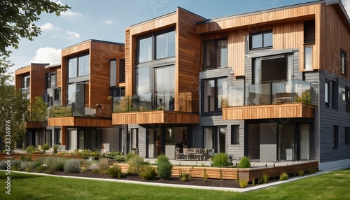 Modern multifamily homes: Eco-friendly design featuring photovoltaic cells © ibreakstock