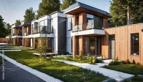Modern multifamily homes: Eco-friendly design featuring photovoltaic cells