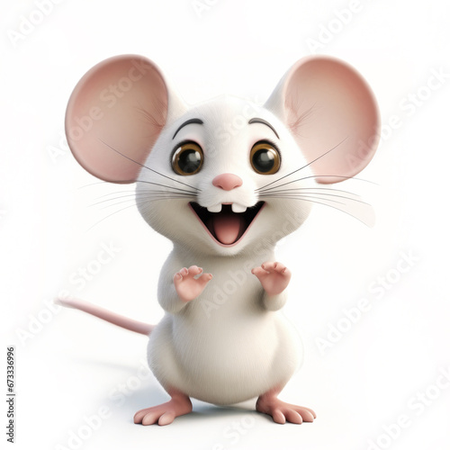 Cute Cartoon White Mouse Is...