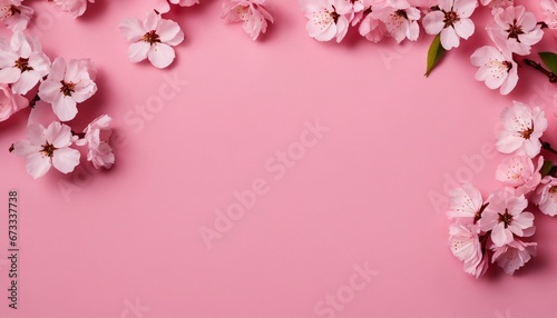 Greeting card template with flowers on pink background - Perfect for wedding, Mother’s or Women’s Day in flat lay style