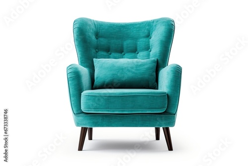 Classic three armchair and three color art deco style in turquoise velvet with wood legs isolated on white background