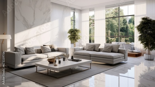 Modern cozy living room interior, gray design. Generative AI.