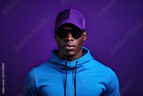 Confident and stylish young African American model with a muscular athletic physique and wearing sunglasses. © Iryna