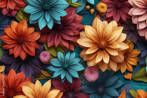 Digital art piece showcasing abstract flowers with vivid color palette