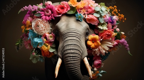 African elephant with flowers.