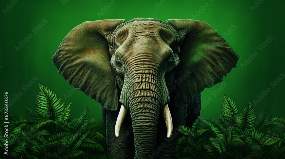 African elephant on green background.