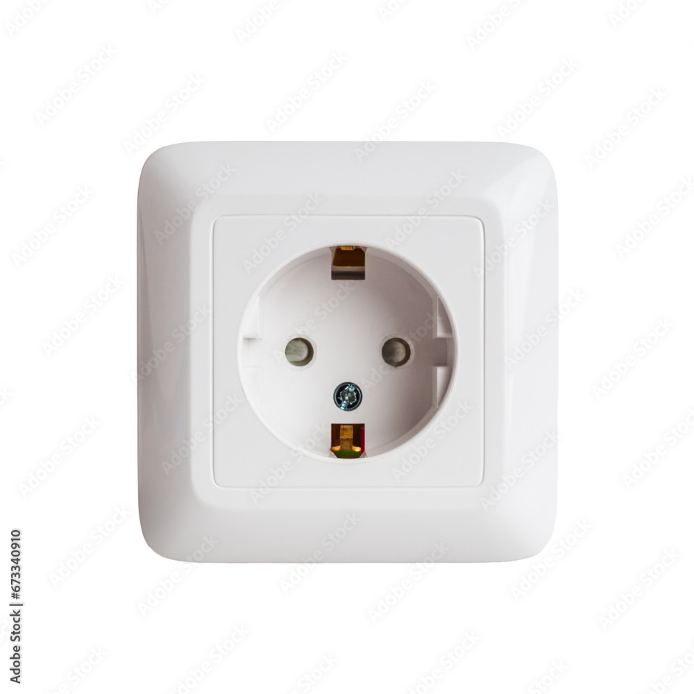 Wall-mounted electrical socket for connecting an electrical plug from appliances device socket isolated on a white background Wall-mounted electrical socket for connecting an electrical plug from appliances device socket isolated on a white background