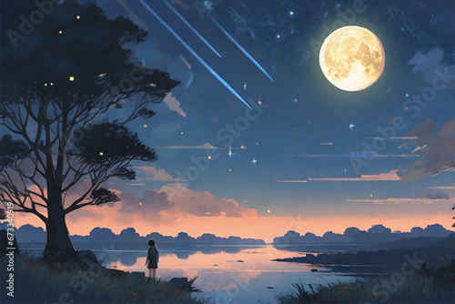 Spooky forest mystery horror beauty in nature, night in the woods under full moon, dark fantasy background, ai generated
