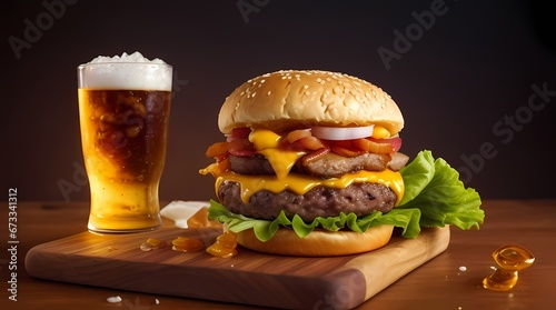 glass of beer and hamburger