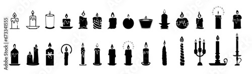 Set candle silhouettes for religion commemorative and party. Candlestick black color Illustration photo