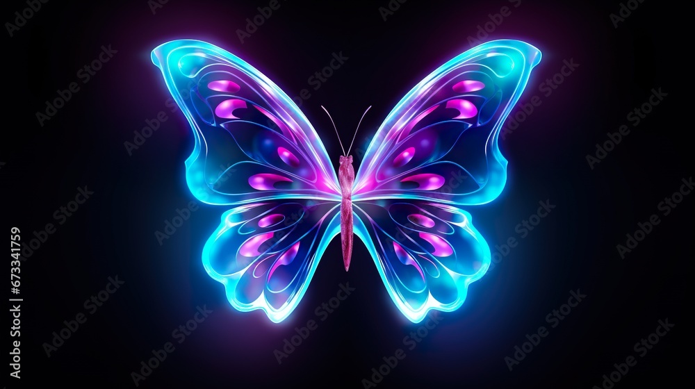 beautiful purple neon glowing butterfly illustration at black background, colorful magic wallpaper beautiful purple neon glowing butterfly illustration at black background, colorful magic wallpaper